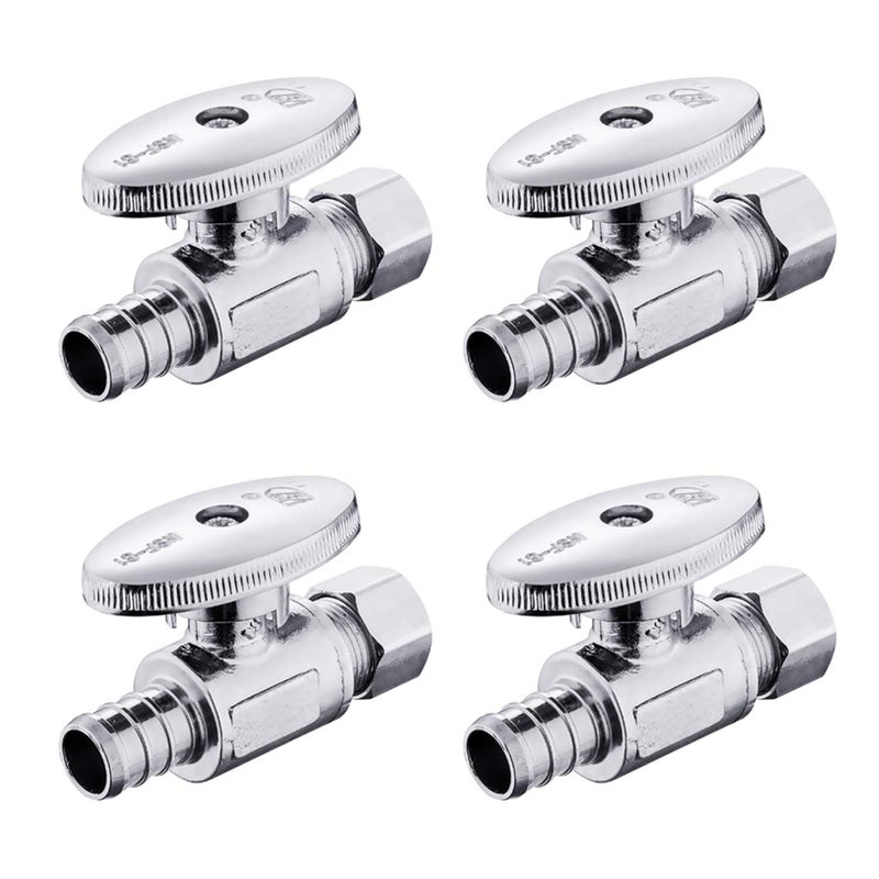 EFIELD (Pack of 4) EFIELD 1/4 Turn Straight Stop Valve 3/8" OD Compression X 1/2" Barb Crimp Pex Chrome Plated Brass,(VALVE085-4PCS) - Image 1